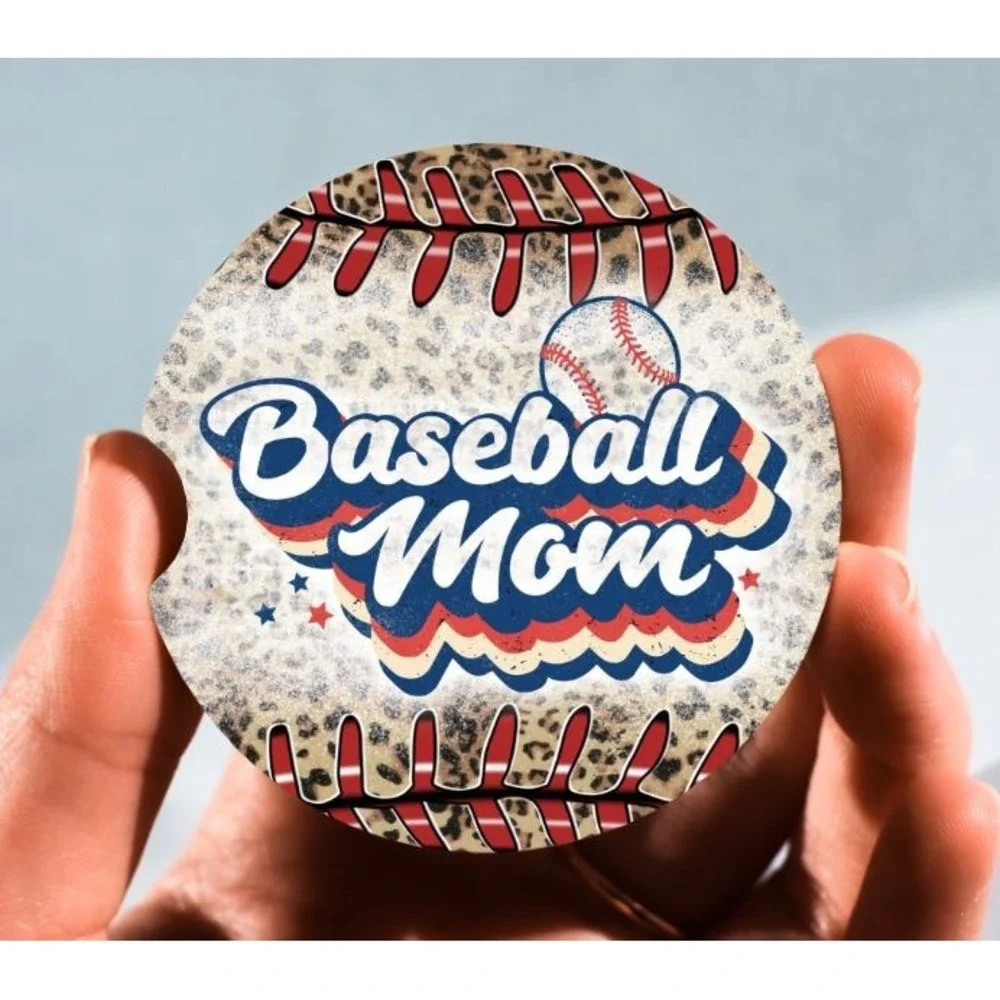 Set of 2 Car Coasters, Baseball Mom Car Coaster, Neoprene Car Coaster